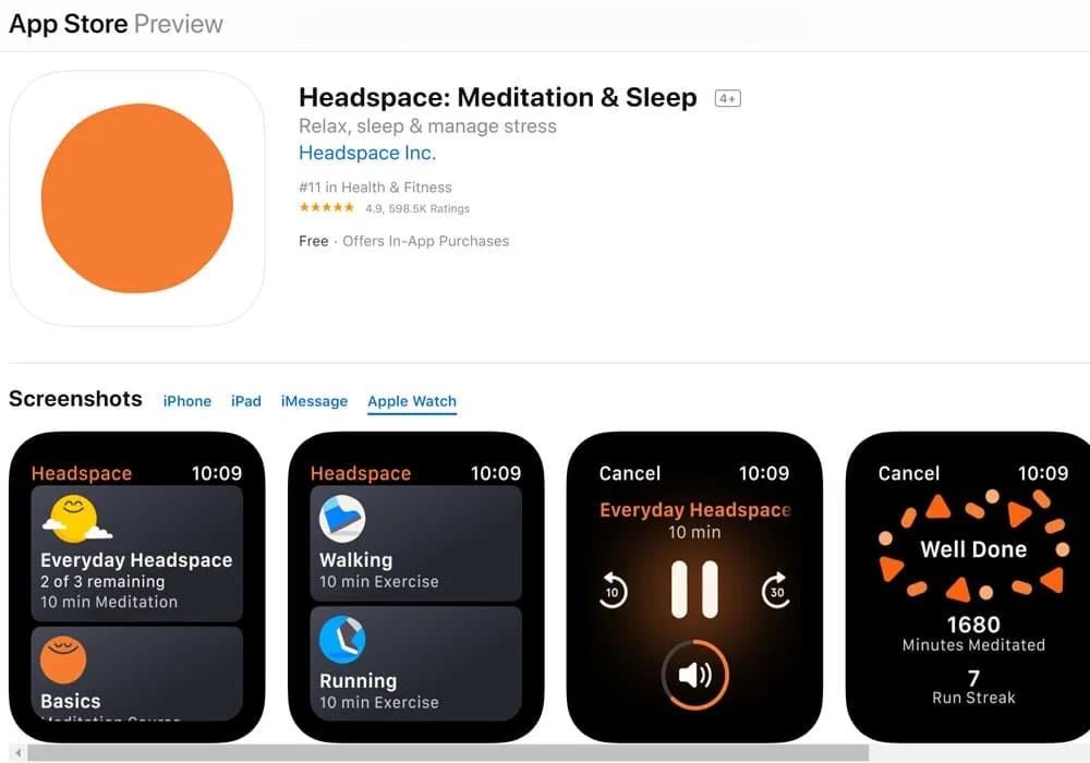 headspace meditation sleep apple watch apps